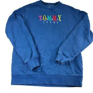Tommy Hilfiger Jeans Sweatshirt Mens Size Small Rainbow Spell Out Blue Pullover